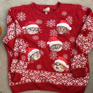 Cozy Red Cat Holiday Sweater